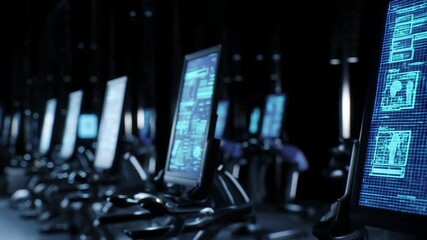 Futuristic Fitness Equipment with DNA Tracking Screens and Biometric Data Panels in a Sci-Fi Gym Environment - Powered by Adobe