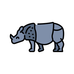 Indian rhinoceros color flat icon for digital and print projects.