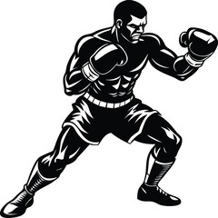 Fototapeta premium Dynamic Boxing Silhouette Vector: Modern, Bold Fighter in a Clean and Minimalist Pose