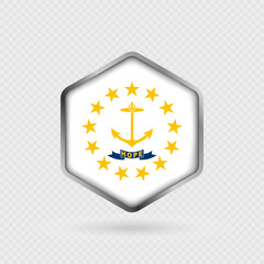 Rhode Island State Flag Icon in Hexagon Shape.