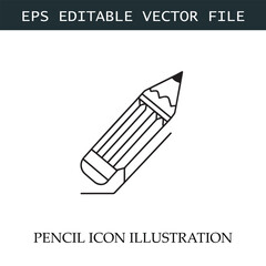 Pencil Icon Black and White Vector Design Image Illustration

