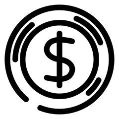 Black and white dollar sign with a dollar in it. The dollar sign is surrounded by a circle