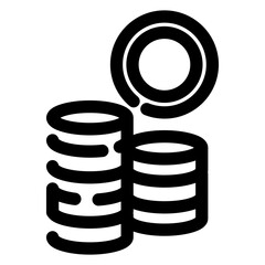 Three stacks of coins with a coin in the middle. The coins are stacked in a pyramid shape