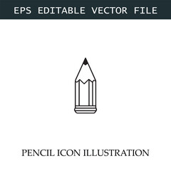 Pencil Icon Black and White Vector Design Image Illustration

