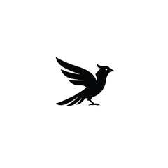 Elegant Bird Silhouette Logo Design with Spread Wings on White Background