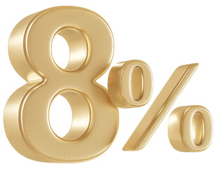 3D Gold 8 Percent Off Discount Number Sale