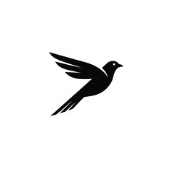 Elegant Black Bird Silhouette Flying with Grace and Freedom on White Background