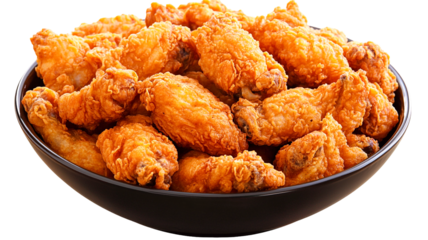 Crispy fried chicken wings in a bowl isolated on transparent PNG