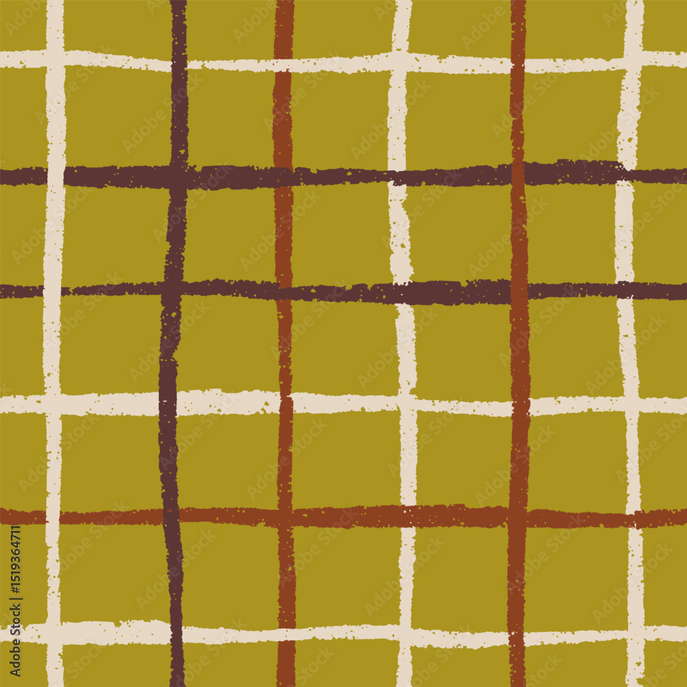 Aufkleber Checkered texture, seamless pattern. Endless check background design, abstract doodle grid drawing for fabric, textile, plaid, wrapping paper. Freehand repeating print. Drawn vector illustration
