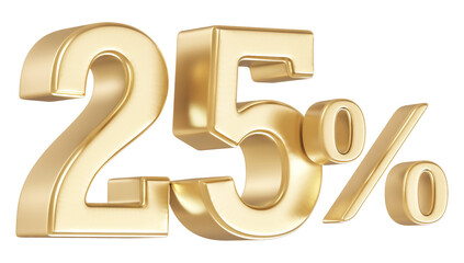 3D Gold 25 Percent Off Discount Number Sale