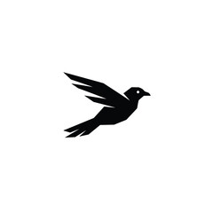 Geometric Black Bird Silhouette Flying on a White Background Minimalist Design