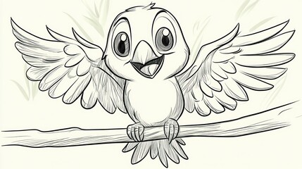 Obraz premium Cute bird sketch on branch