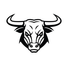 Aggressive Bull Head Vector Illustration in Black and White Style