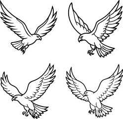 Fototapeta premium set of vector line art birds 