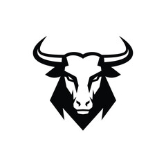 Black and White Geometric Bull Head Illustration for Logo or Design Element