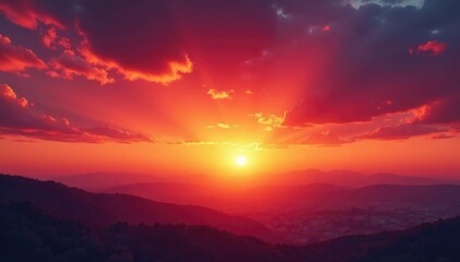 Fototapeta premium Vibrant sunset hues paint the sky with fiery oranges and deep reds , photo, graphic