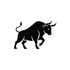 Powerful Black Bull Silhouette on White Background Symbol of Strength and Determination