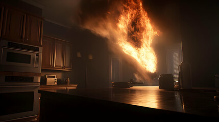 Kitchen Fire Disaster Scene