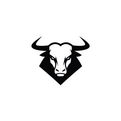 Bold Black and White Bull Head Logo Design with Geometric Shapes