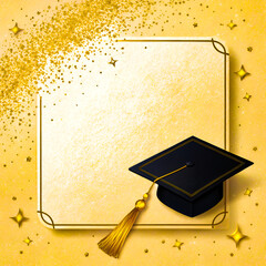 An iconic graduation cap with a tassel and diploma set against an academic background symbolizes educational success and achievement