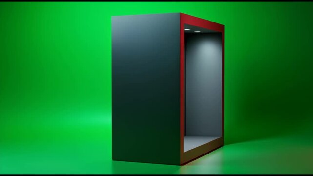 Illuminated Empty Display Case Green Background Perfect for Product Showcase or Mockup Design