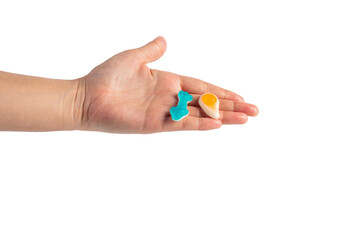 Jelly coke bottle and various shapes, colorful and delicious, and hand on transparent background