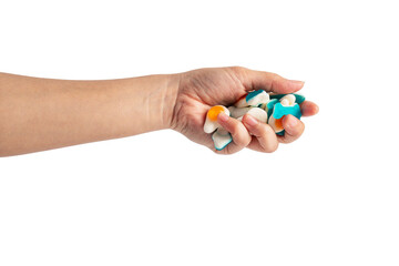 Jelly coke bottle and various shapes, colorful and delicious, and hand on transparent background