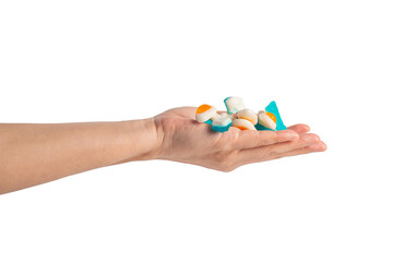 Jelly coke bottle and various shapes, colorful and delicious, and hand on transparent background