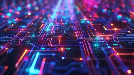 Abstract Digital Circuit Board Neon Glowing Lines Technology Background Futuristic Network Design Illustration Bright Colorful Pattern Vivid Energy Innovation Modern Technology Digital Art High       
