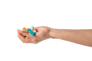 Jelly coke bottle and various shapes, colorful and delicious, and hand on transparent background