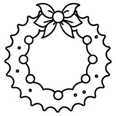 Christmas wreath line art vector illustration 