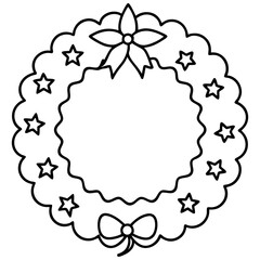 Christmas wreath line art vector illustration 