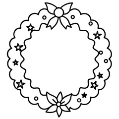 Christmas wreath line art vector illustration 