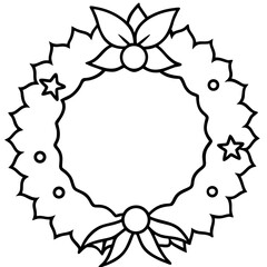 Christmas wreath line art vector illustration 
