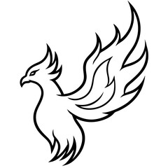 Fire phoenix line art vector illustration 