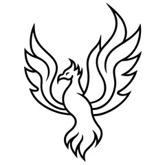 Fire phoenix line art vector illustration 