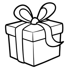 Gift box with ribbon line art vector illustration 