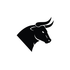 Powerful Bull Head Silhouette Illustration with Sharp Horns and Determined Expression
