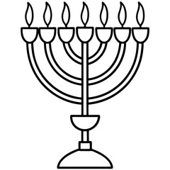 Lighted menorah doodle line art vector illustration 