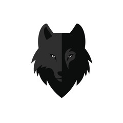 Stylized Black Wolf Head with Piercing Yellow Eyes on White Background