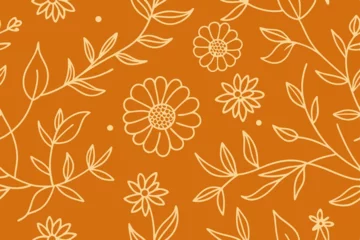 rustic orange and taupe floral outline seamles.svg