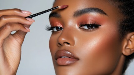 Fototapeta premium A beauty consultant demonstrating a bold eyeshadow look, blending seamlessly with expert strokes
