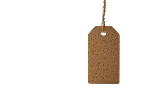 Blank brown kraft paper gift tag with twine isolated on transparent PNG - Powered by Adobe