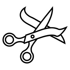 Scissors cutting ribbon line art vector illustration