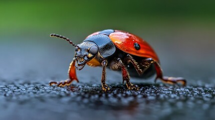 Obraz premium A beetle flipping itself over after landing upside down, its tiny legs scrambling for balance