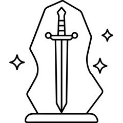 Sword in glowing stone line art vector illustration