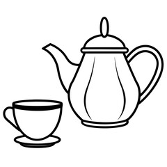  Teapot and cup line art vector illustration