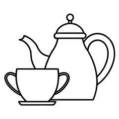  Teapot and cup line art vector illustration