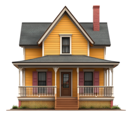 Victorian Style House with Porch on a Transparent PNG Image