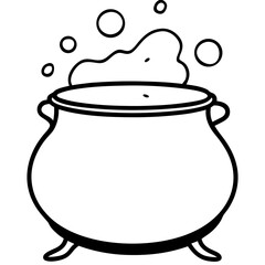Witch cauldron bubbling  line art vector illustration